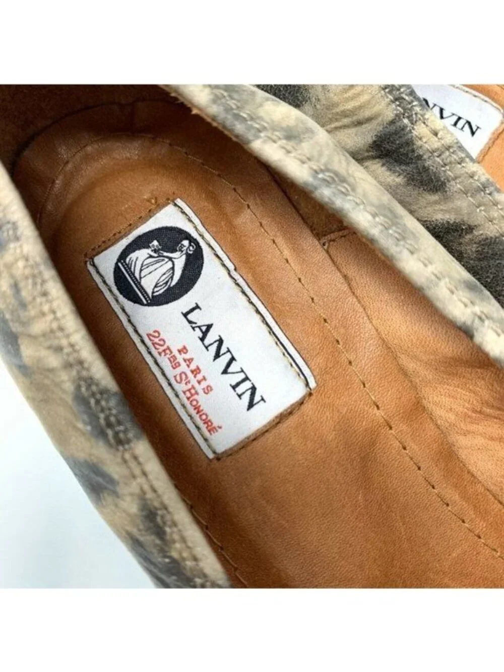 Lanvin Leopard Print Wedge Heels Round Toe Size 39 Leather Sole Made In Italy